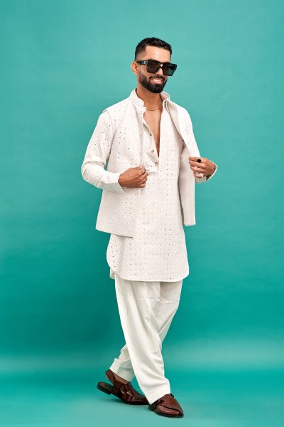 Mirror work Jacket In White