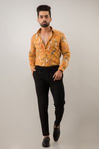 Men's Mustard Printed Shirt