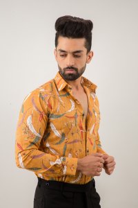 Men's Mustard Printed Shirt