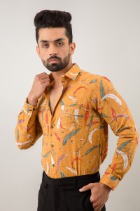 Men's Mustard Printed Shirt