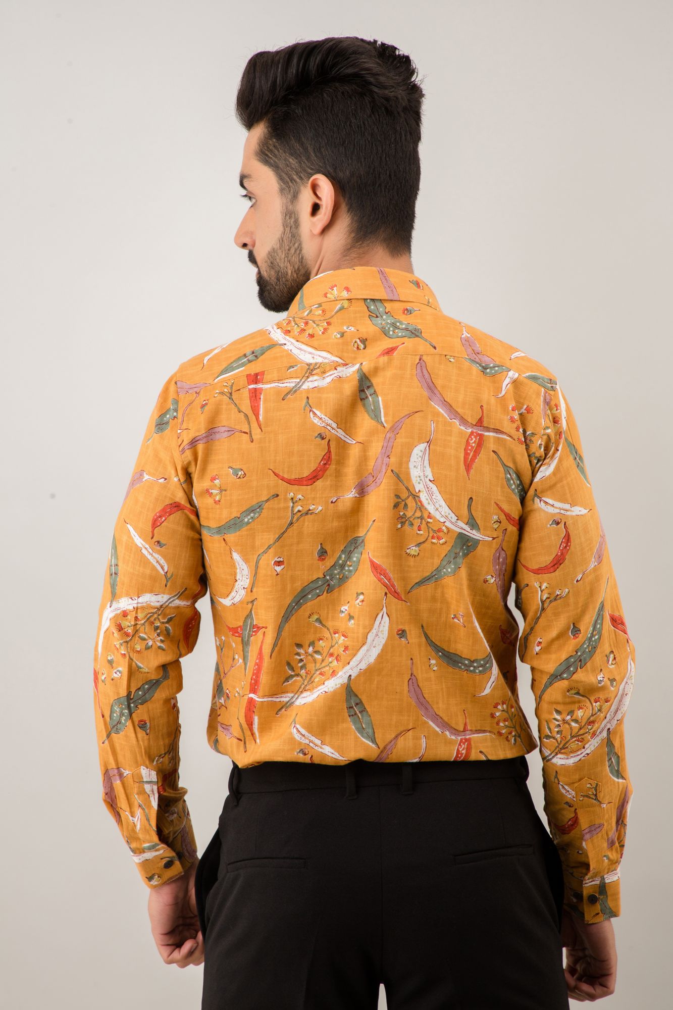 Mens Mustard Printed Shirt