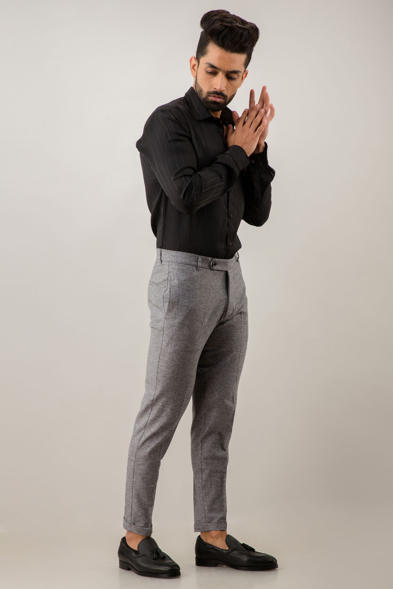 Mens Formal Shirt in Black Self Stripes