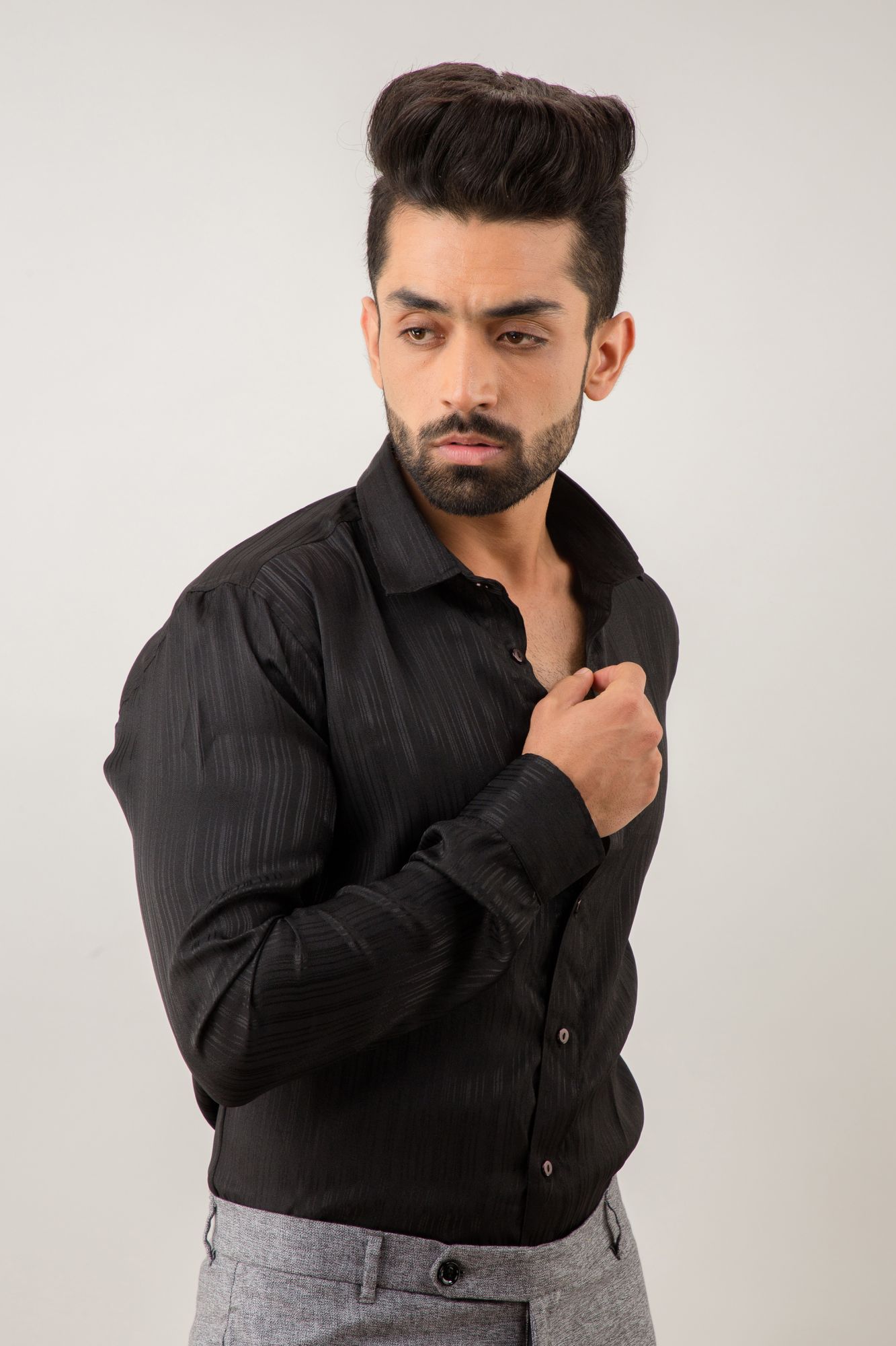 Mens Formal Shirt in Black Self Stripes