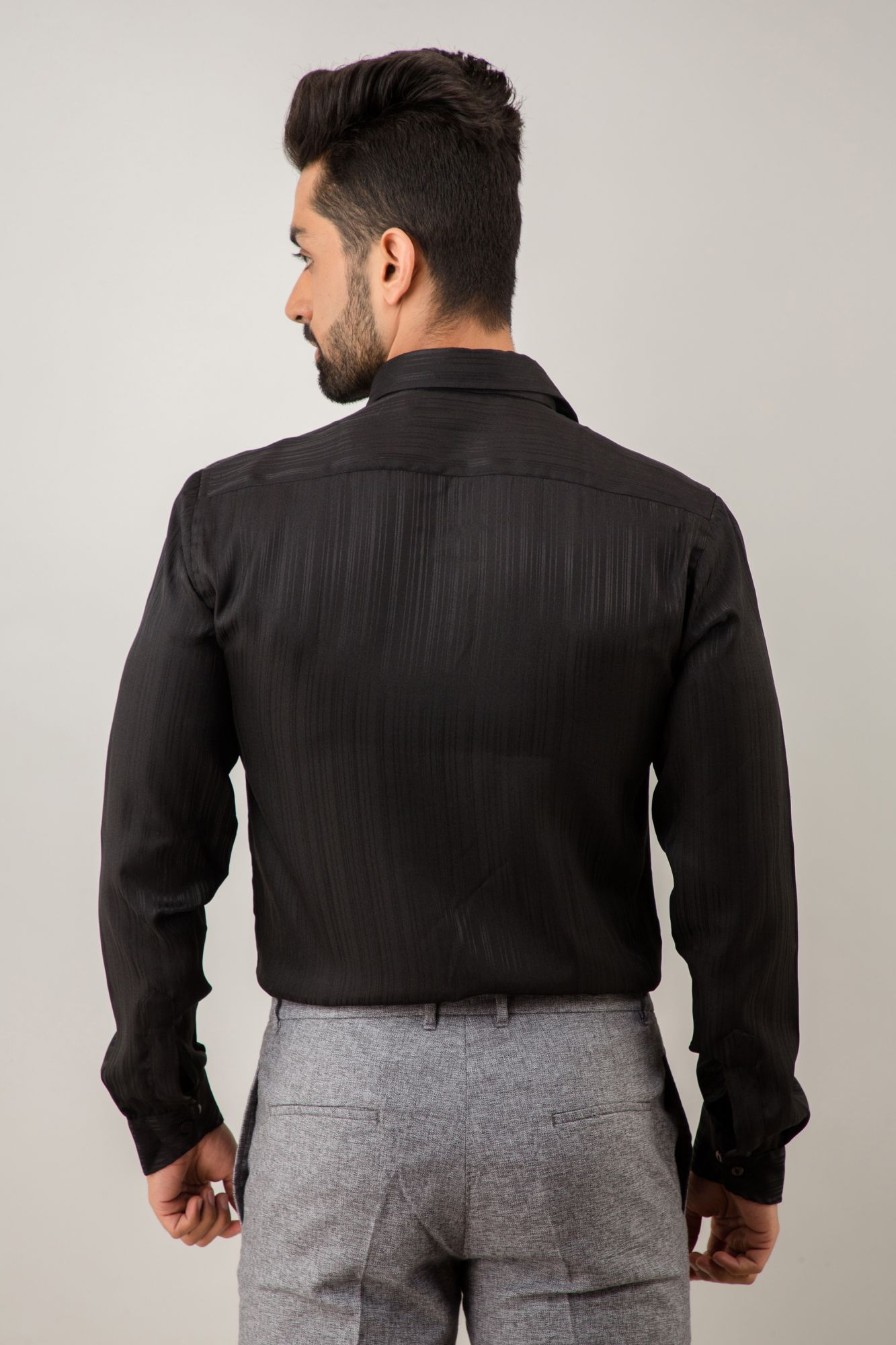 Mens Formal Shirt in Black Self Stripes