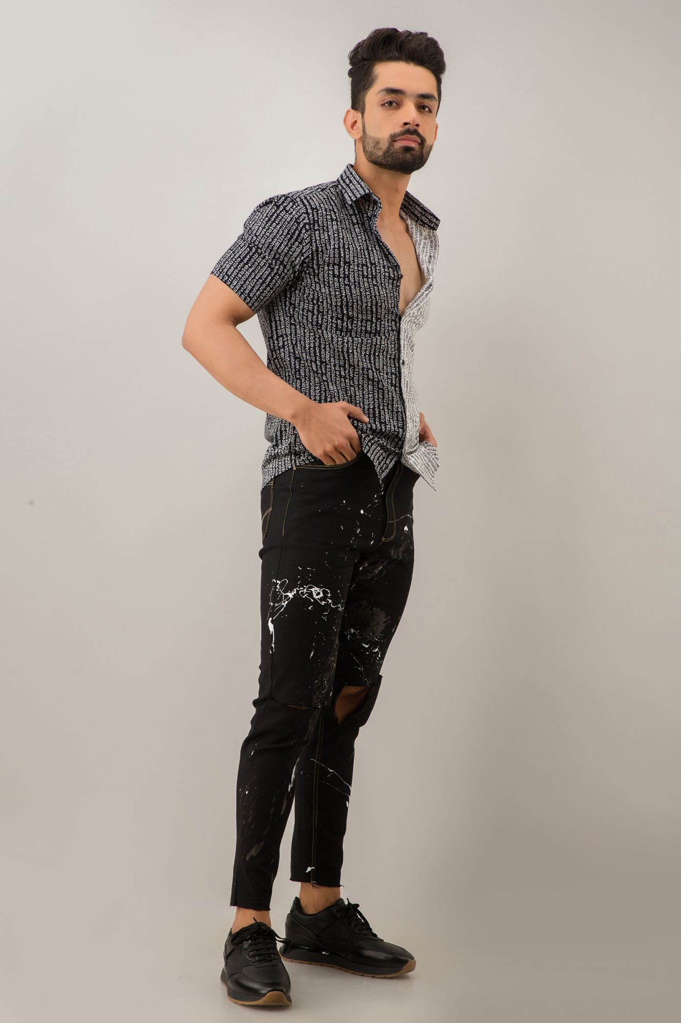 Mens Black n White Shirt