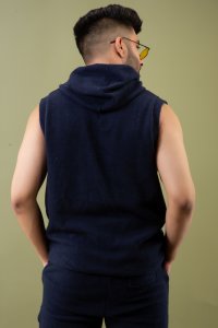 Off-Sleeve Hoodie In Navy Blue