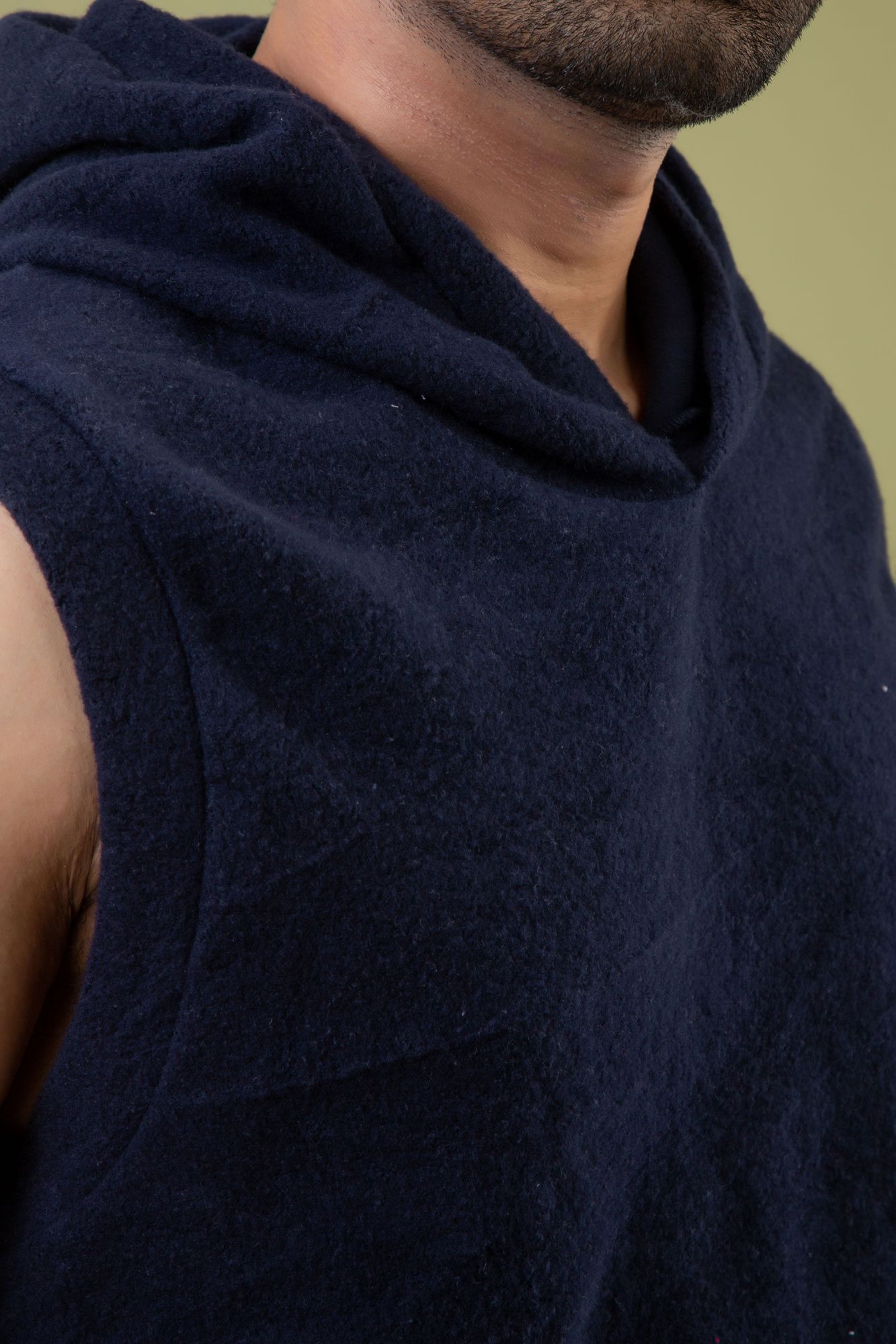 Off-Sleeve Hoodie In Navy Blue