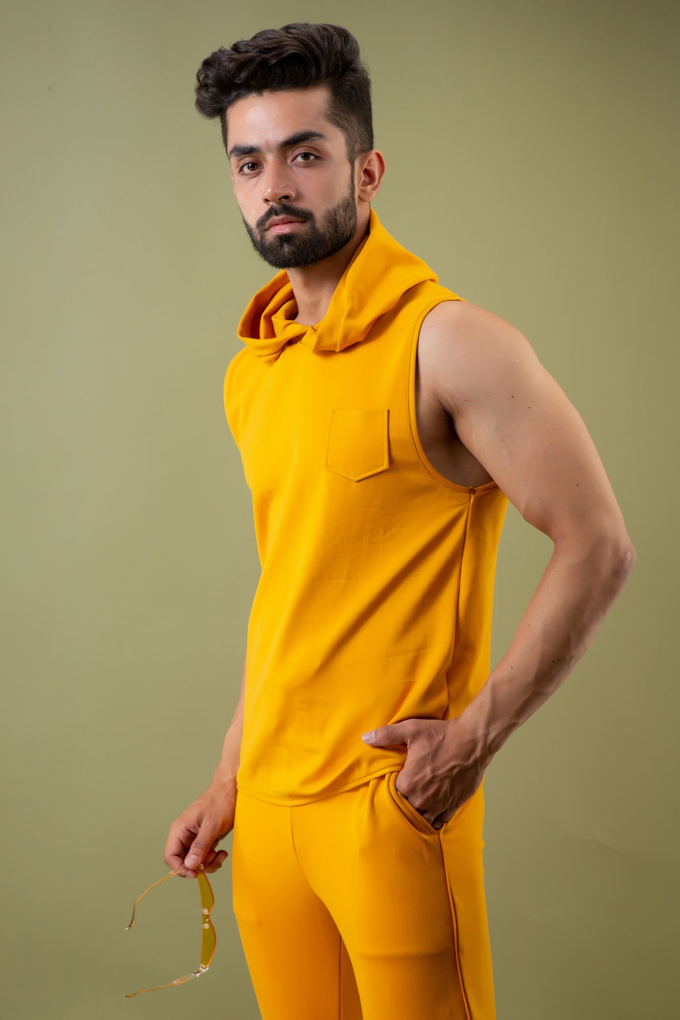 Off Sleeve Hoodie In Yellow