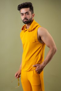 Off Sleeve Hoodie In Yellow