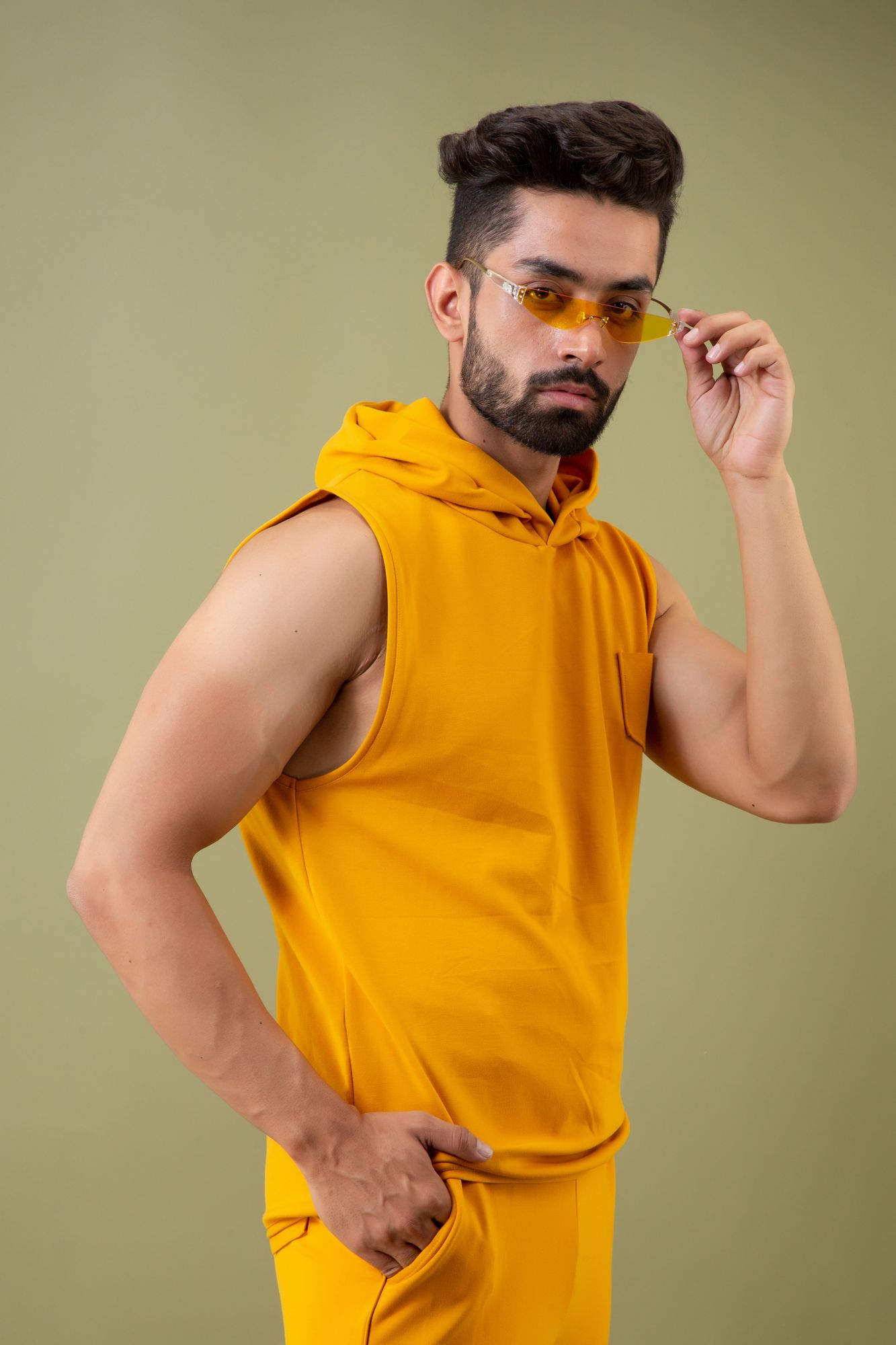 Off Sleeve Hoodie In Yellow