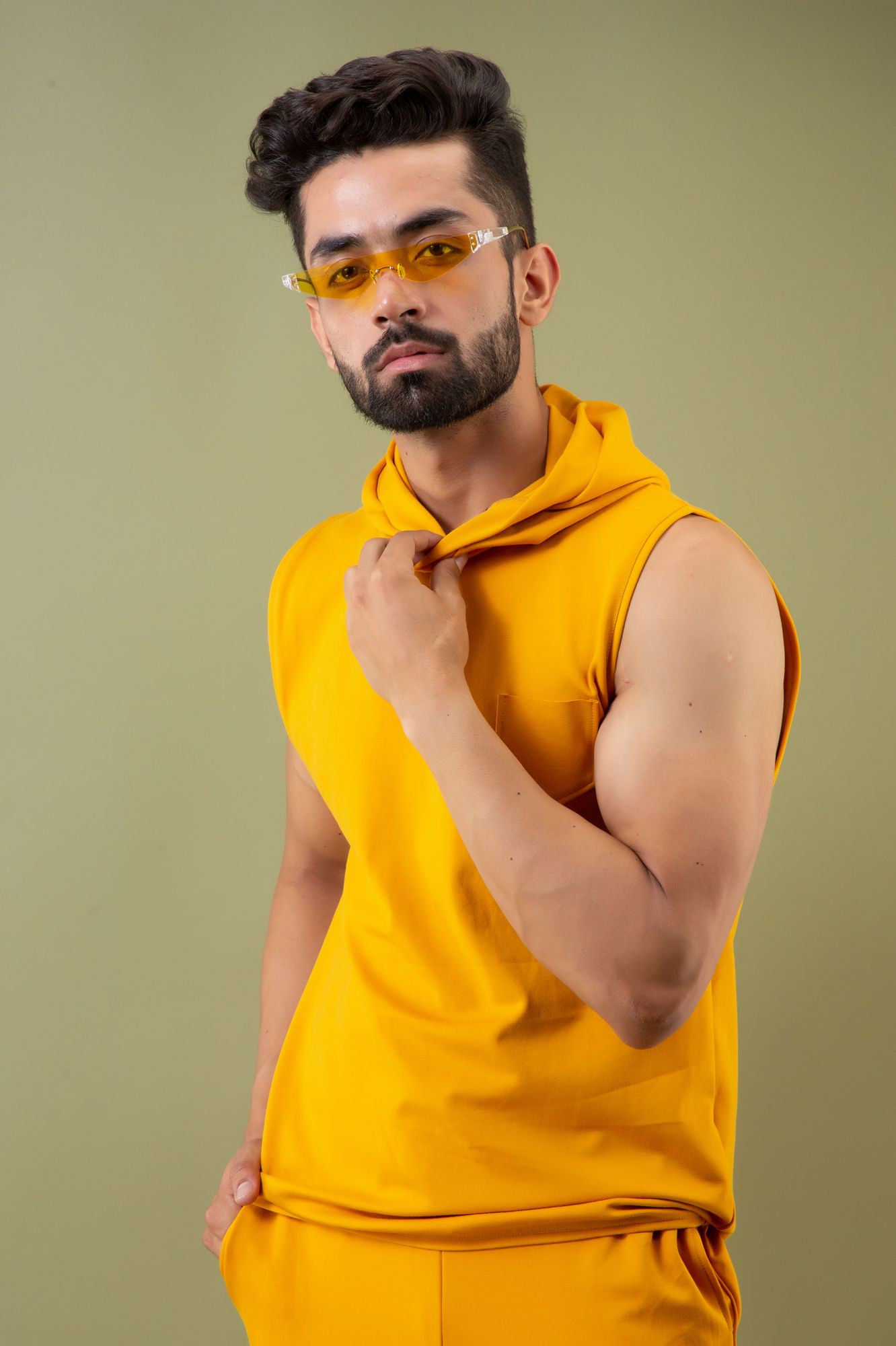 Off Sleeve Hoodie In Yellow