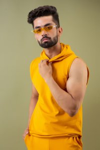 Off Sleeve Hoodie In Yellow