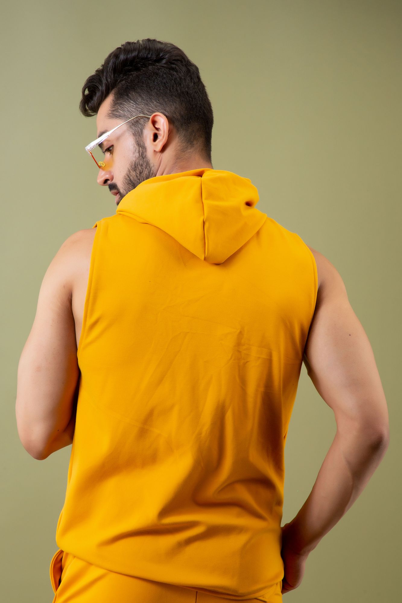 Off Sleeve Hoodie In Yellow