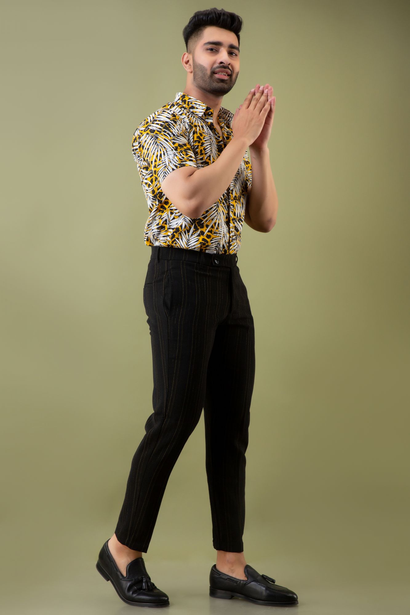 Textured Striped Pants