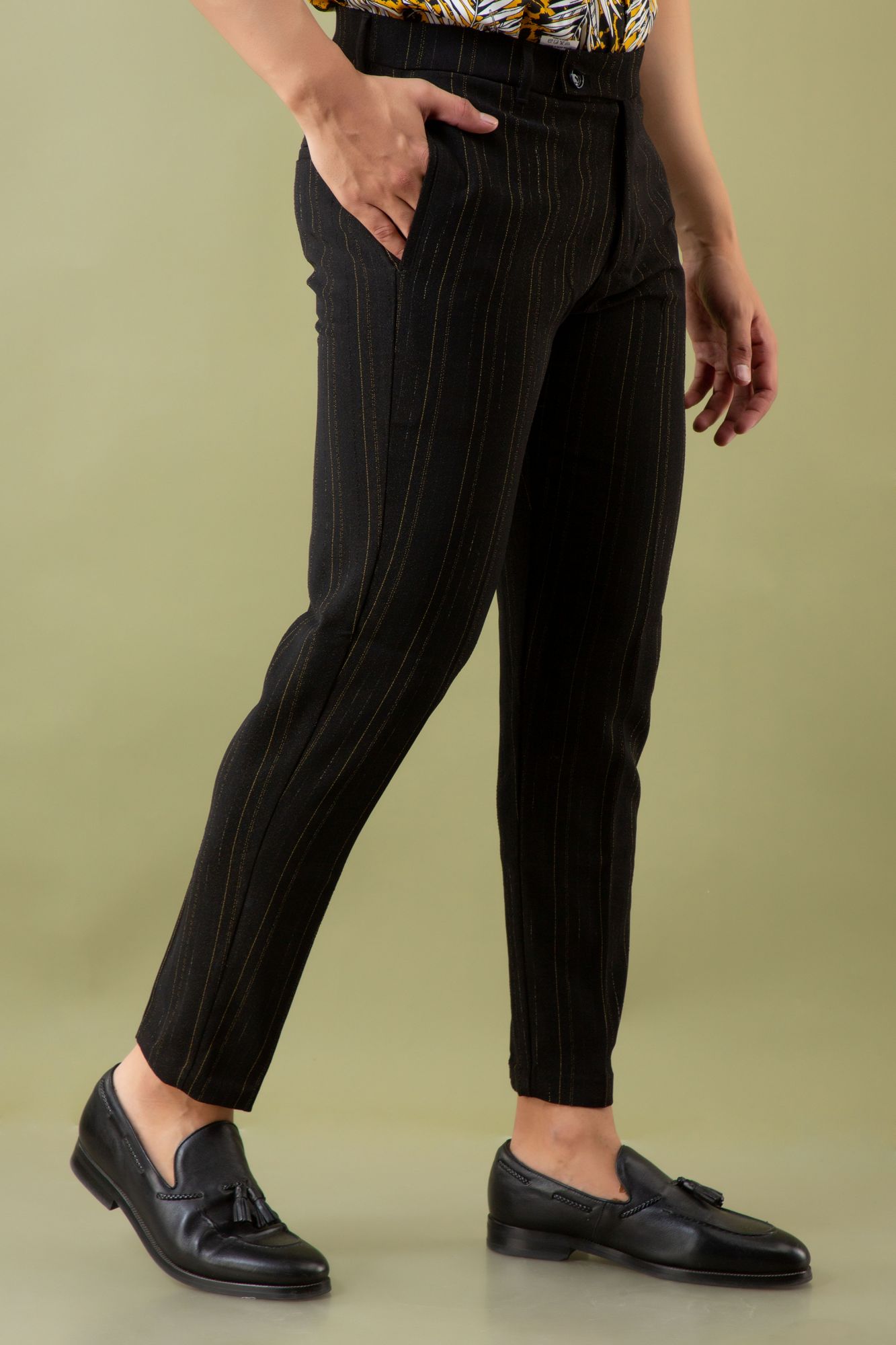Textured Striped Pants