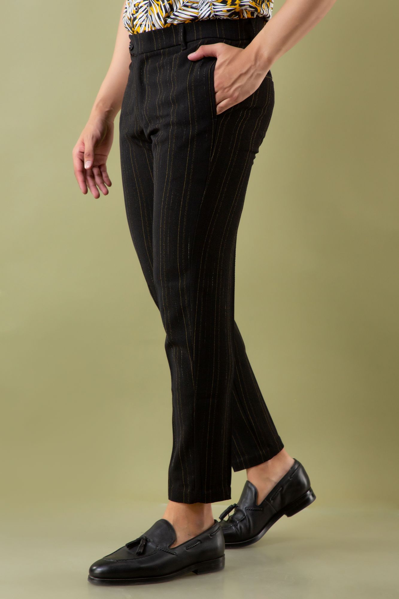Textured Striped Pants