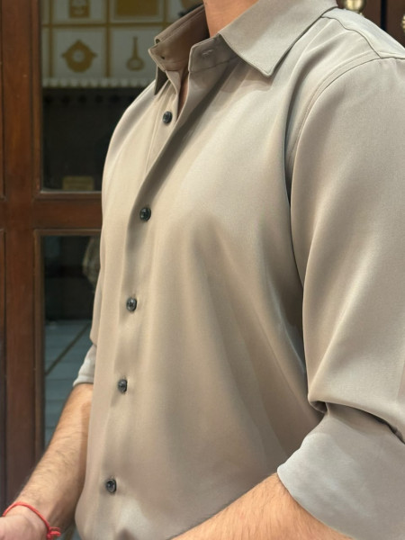 Classic Japanese Solid Formal Shirt In Stone