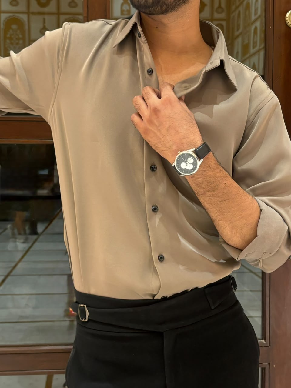 Classic Japanese Solid Formal Shirt In Stone