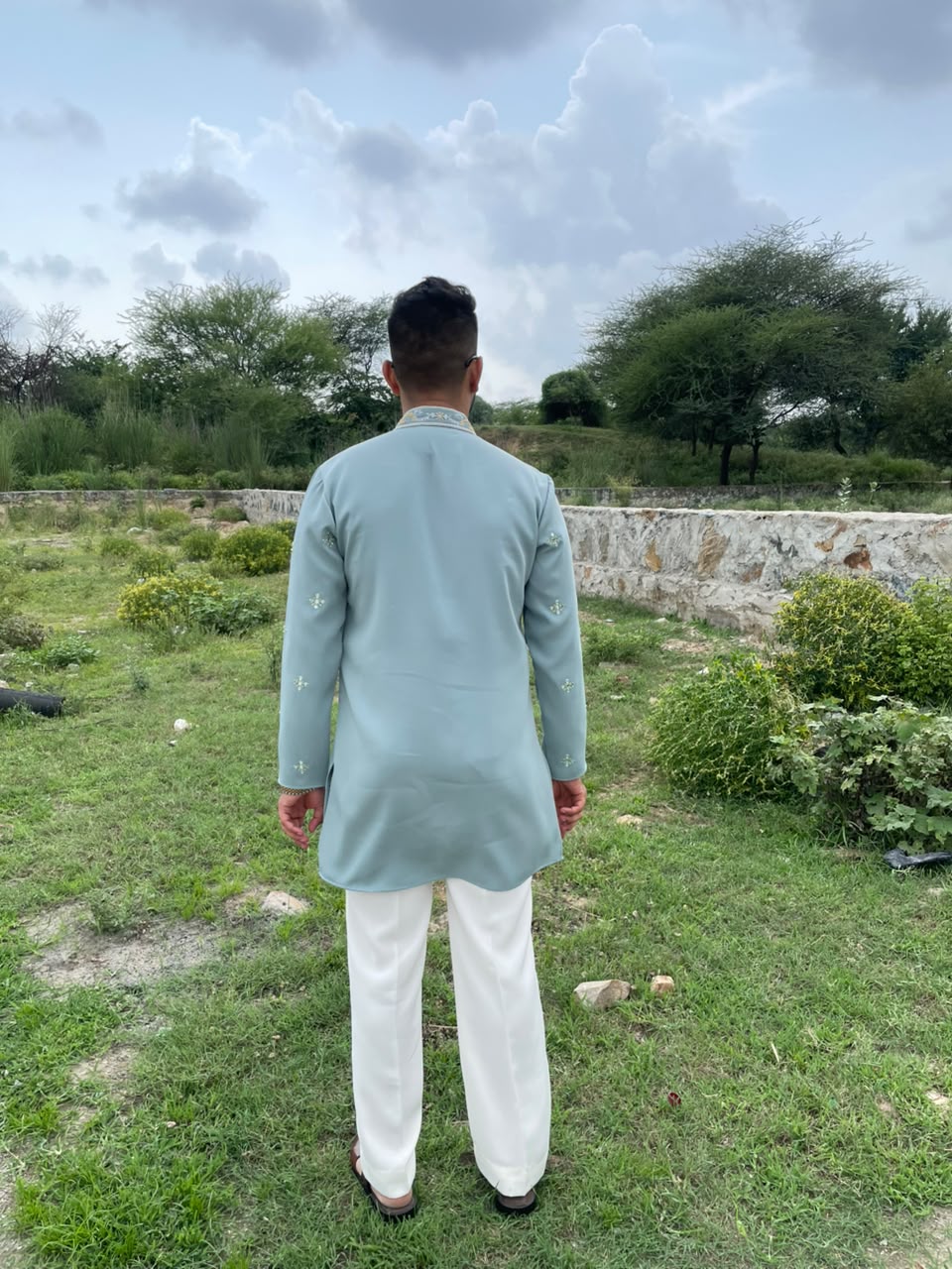 Hand Embroidered Japanese Kurta In Mint