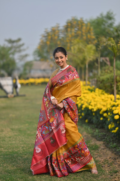 Pure Silk Kantha Stitch Saree