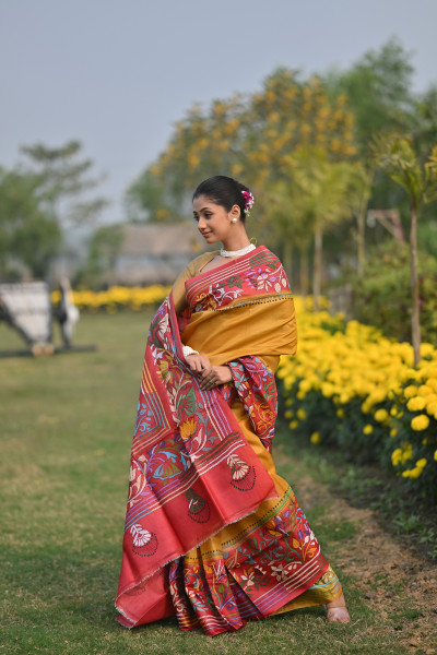 Pure Silk Kantha Stitch Saree