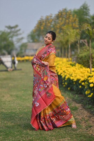 Pure Silk Kantha Stitch Saree