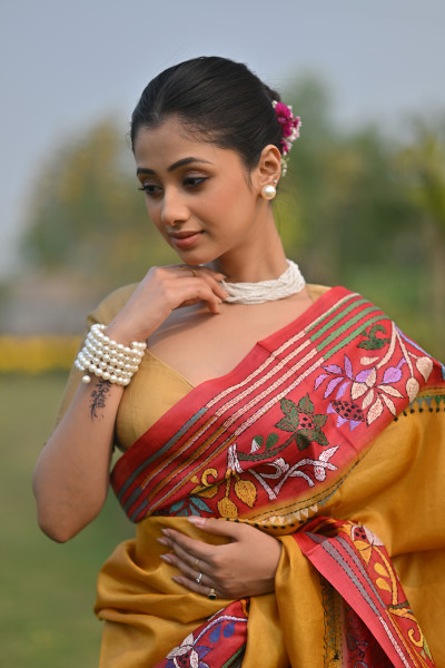 Pure Silk Kantha Stitch Saree