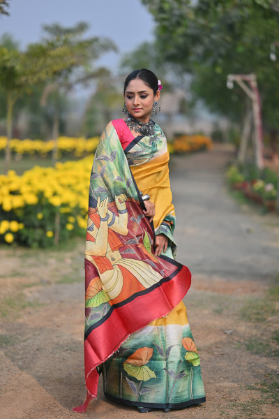 Pure Silk Kantha Stitch Saree