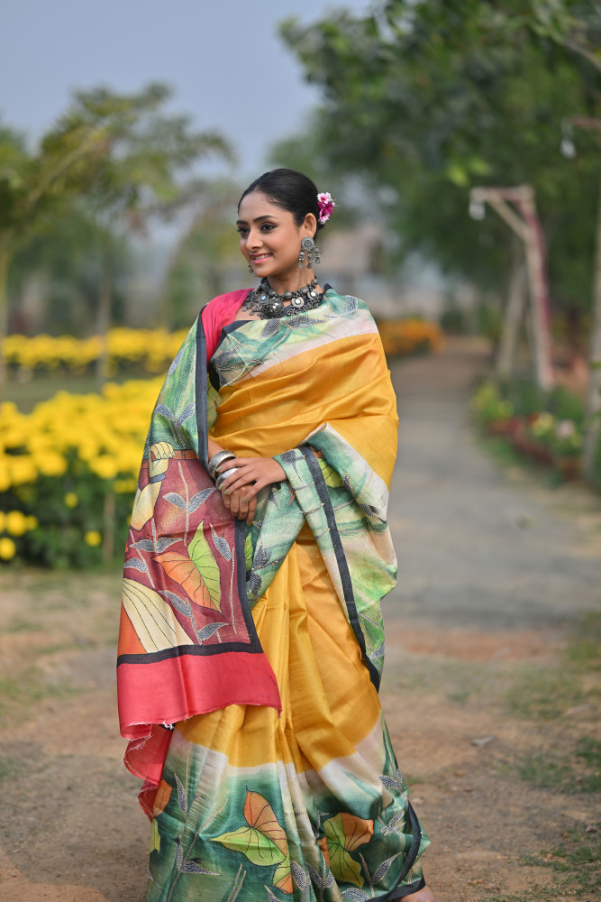 Pure Silk Kantha Stitch Saree