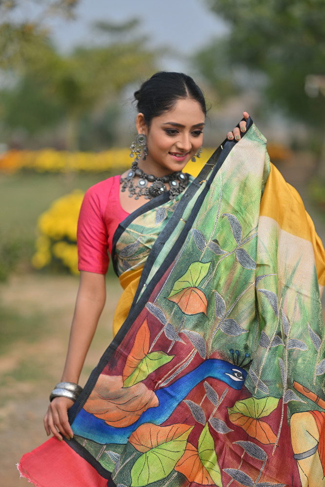 Pure Silk Kantha Stitch Saree