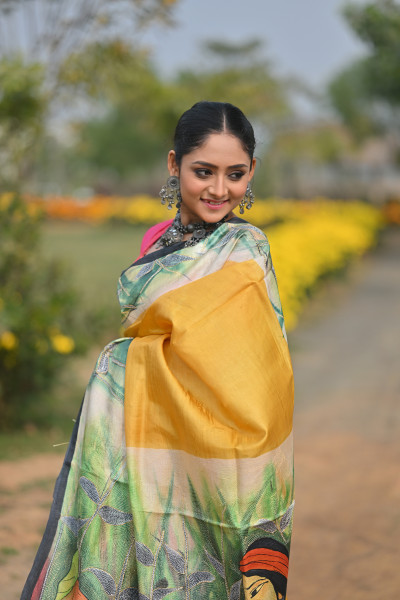 Pure Silk Kantha Stitch Saree