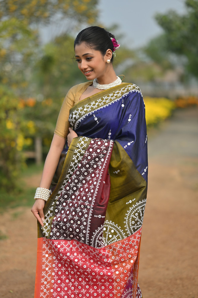 Tussar Hand Print Saree