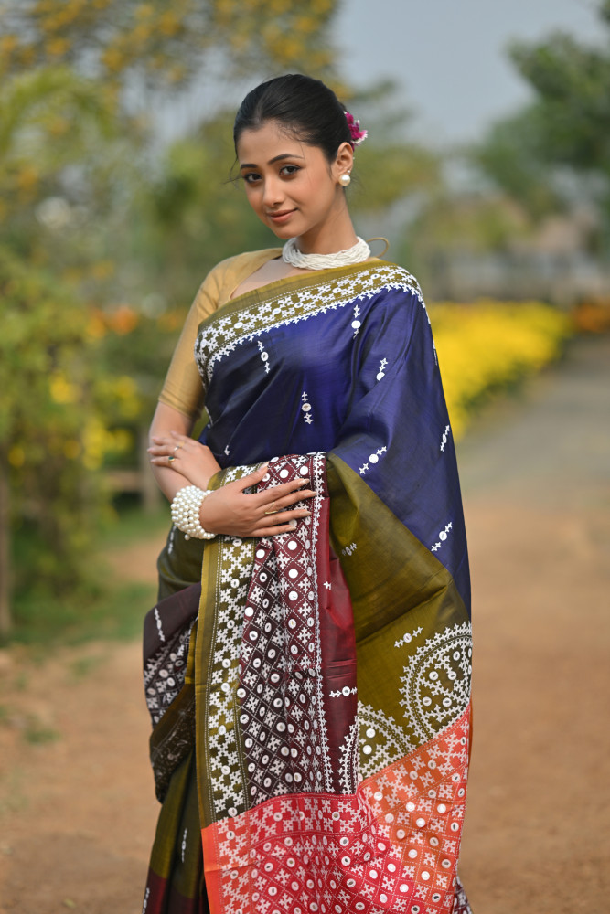 Image of Tussar Hand Print Saree