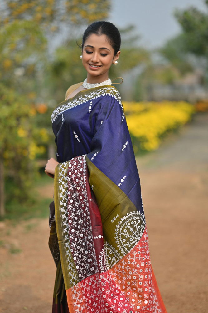 Tussar Hand Print Saree
