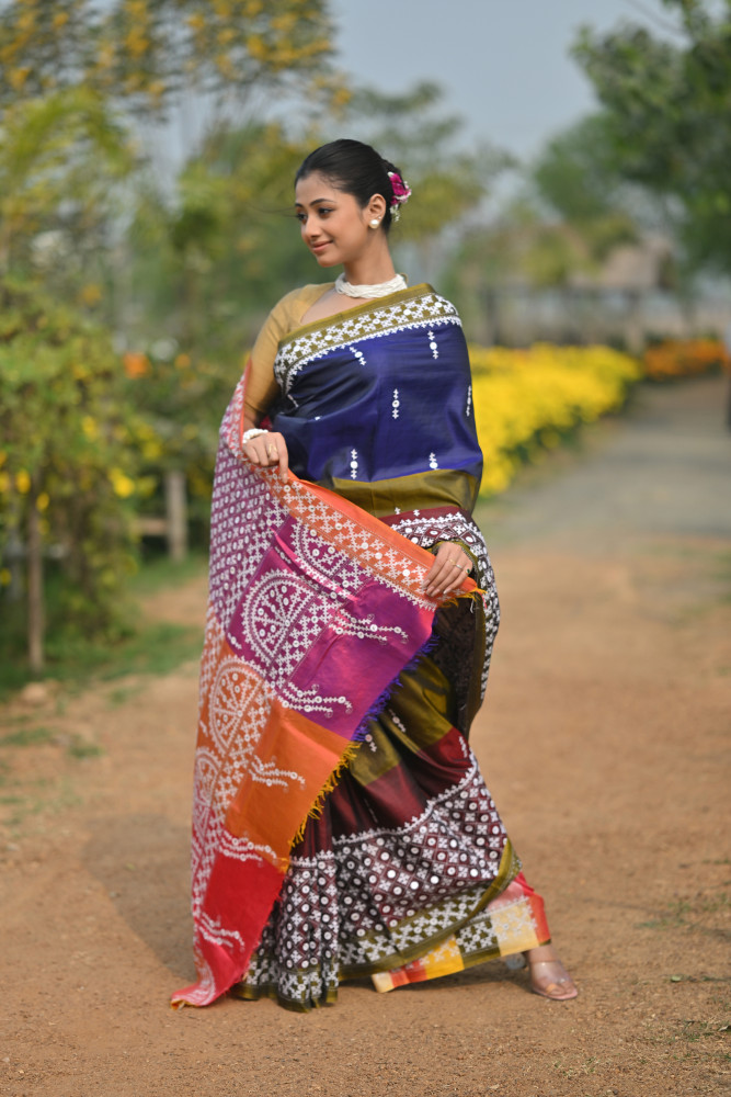 Tussar Hand Print Saree