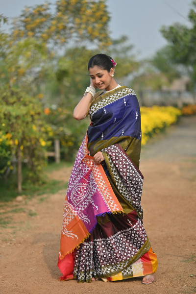 Tussar Hand Print Saree