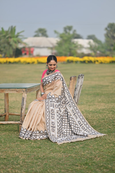 Pure Silk Kantha Stitch Saree