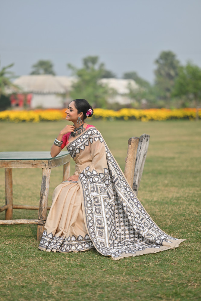 Pure Silk Kantha Stitch Saree