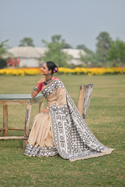 Pure Silk Kantha Stitch Saree