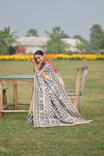 Pure Silk Kantha Stitch Saree