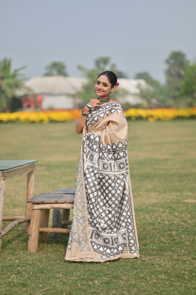 Pure Silk Kantha Stitch Saree