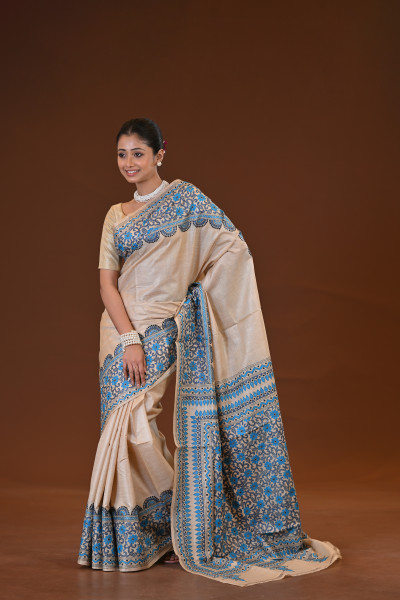 Pure Silk Kantha Stitch Saree