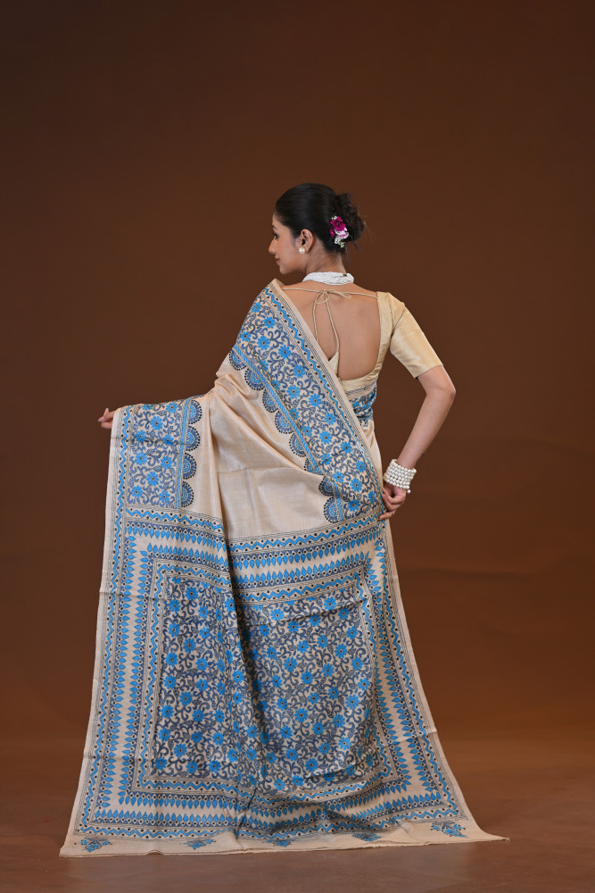 Pure Silk Kantha Stitch Saree