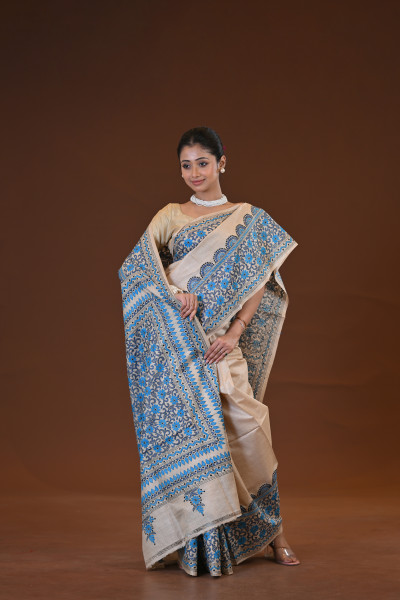 Pure Silk Kantha Stitch Saree