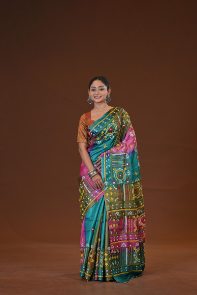 Tussar Silk Kantha Stitch Saree