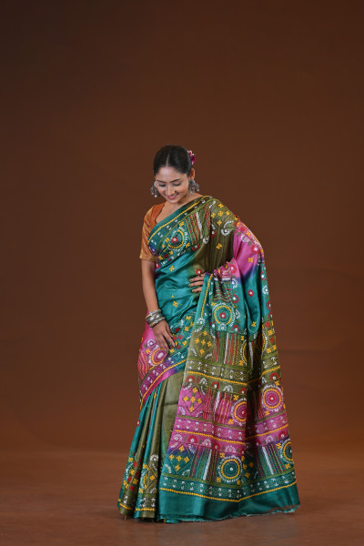 Tussar Silk Kantha Stitch Saree