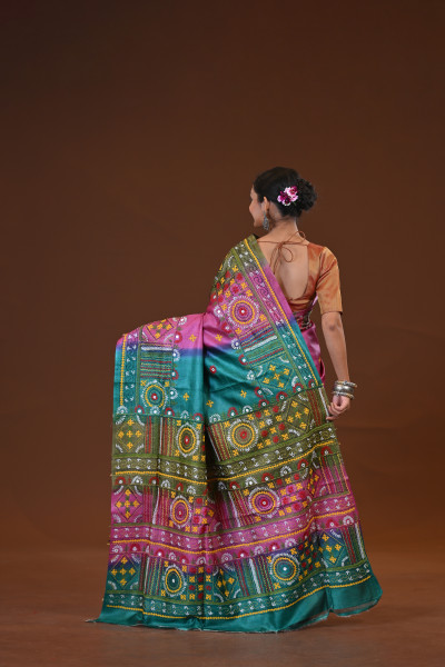Tussar Silk Kantha Stitch Saree