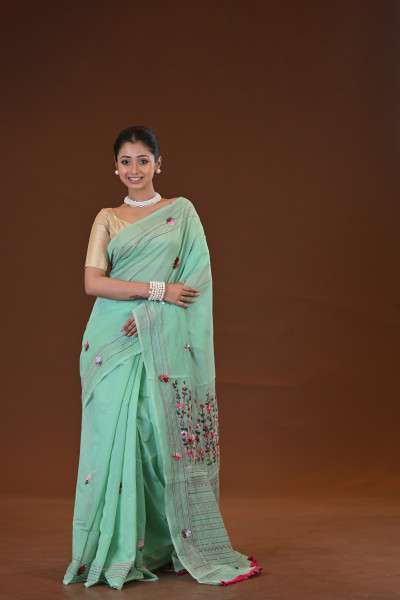 Tussar Silk Kantha Stitch Saree