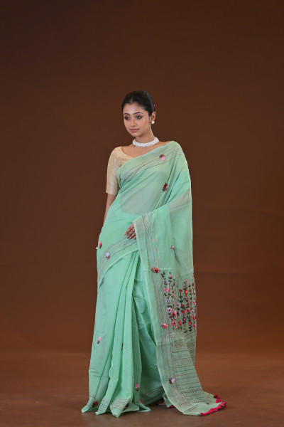 Tussar Silk Kantha Stitch Saree