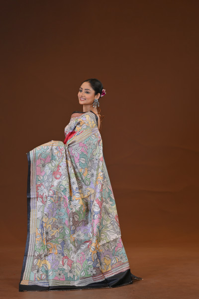 Tussar Silk Kantha Stitch Saree